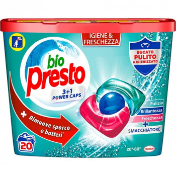 BIOPRESTO CAPS 3+1 PULIZIA-BRILLANTEZZA-FRESHEZZA+SMACCHIATORE 18 PZ CONTENITORE APRI &...