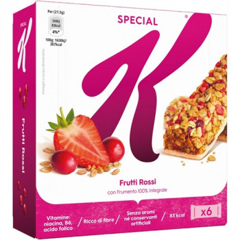 KELLOGG''S SPECIAL K BARRETTE AI FRUTTI ROSSI RICCO DI FIBRE 100% INTEGRALE 6X21.5 GRAMMI