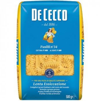 DE CECCO FUSILLI PICCOLO N34 PASTA DI SEMOLA DI GRANO DURO 500 GRAMMI