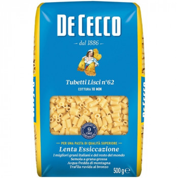 DE CECCO TUBETTI LISCI N62 PASTA DI SEMOLA DI GRANO DURO 500 GRAMMI