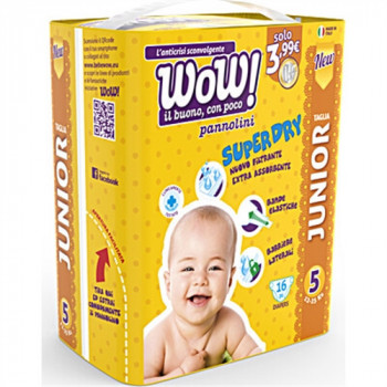 WOW PANNOLINI BABY MIS 5 MAXI 12/25KG 16 PZ