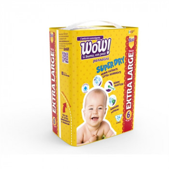 WOW PANNOLINI BABY MIS 6 EXTRALRGE 16/30 KG 14 PZ