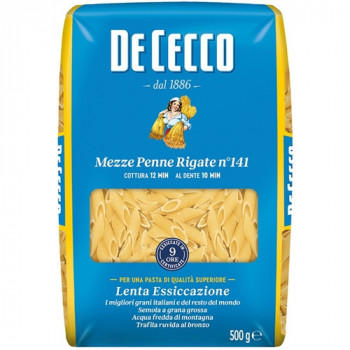 DE CECCO MEZZE PENNE N141 PASTA DI SEMOLA DI GRANO DURO 500 GRAMMI