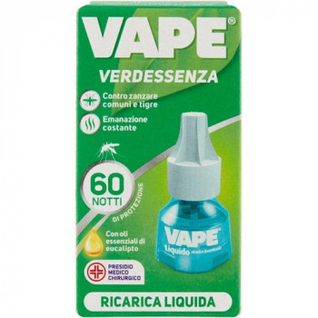 VAPE RICARICA LIQUIDA VERDESSENZA CONTRO ZANZARE COMUNI E TIGRE 60 NOTTI 36 ML