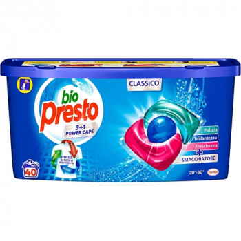 BIOPRESTO CAPS 3+1 CLASSICO PULIZIA-BRILLANTEZZA-FRESHEZZA+SMACCHIATORE 40 PZ...