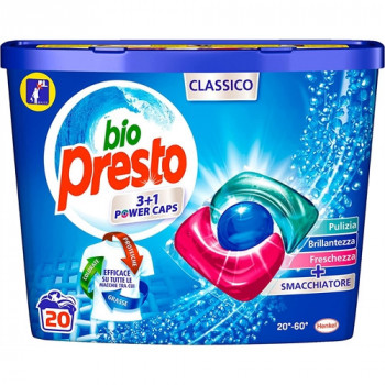 BIOPRESTO CAPS 3+1 CLASSICO PULIZIA-BRILLANTEZZA-FRESHEZZA+SMACCHIATORE 18 PZ...