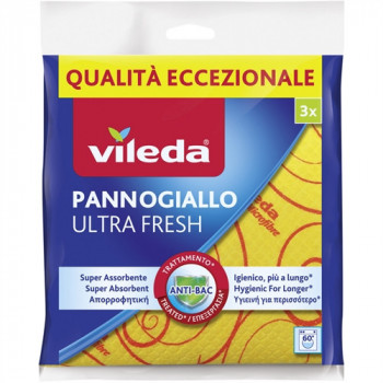 VILEDA PANNO GIALLO SUPER ASSORBENTE MULTIUSO 34X34 3 PZ LAVABILE IN LAVATRICE