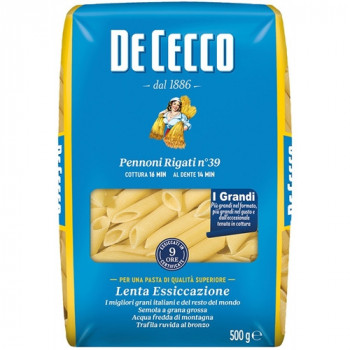 DE CECCO PENNONI RIGATE N39 PASTA DI SEMOLA DI GRANO DURO 500 GRAMMI