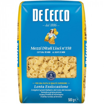 DE CECCO MEZZI DITALI LISCI N158 PASTA DI SEMOLA DI GRANO DURO 500 GRAMMI