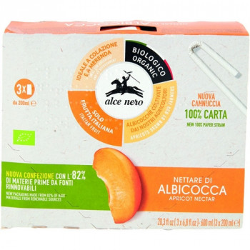 ALCE NERO SUCCO BIO NETTARE DI ALBICOCCA SOLO PRODOTTO ITALIANO 3X200 ML