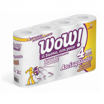 ROTOLONE WOW ASCIUGATUTTO ASSORBENTI, RESISTENTI, CONVENIENTE IDEALE IN CUCINA 2 VELI 4 PZ