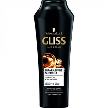 GLISS SHAMPOO RIPARATORE SUPREMA CON KERATINA + PERLA NERA PER CAPELLI DANNEGGIATI 250 ML