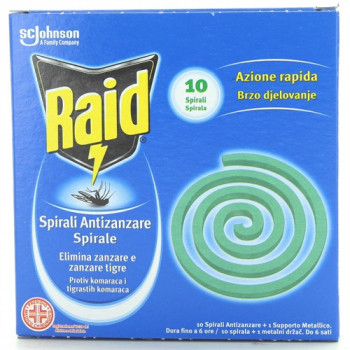 RAID SPIRALI ANTIZANZARE DA ESTERNO CONFEZIONE 10 PZ CON SUPPORTO ALLUMINIO