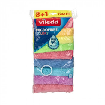 VILEDA PANNO MICROFIBRA MULTIUSO COLORATI 30X30 LAVABILI IN LAVATRICE CONFEZIONE PZ 8+1...