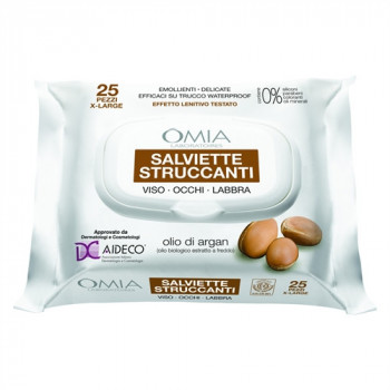 OMIA BIO SALVIETTE STRUCCANTI ARGAN DEL MAROCCO EMOLIENTI E DELICATE 20 PZ