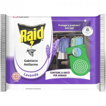 RAID GABIETTE ANTI TARME PROFUMO LAVANDA PROTEGGE E PROFUMI I TUOI CAPI 2 PZ 14 GRAMMI