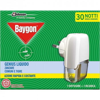 BAYGON LIQUIDO RICARICA CLASSICA + DIFFUSORE ELETTRICO ZANZARE COMUNI E TIGRE 30 NOTTI...