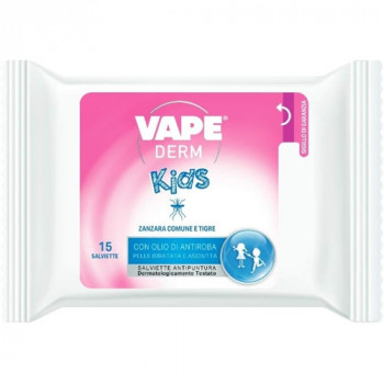 VAPE DERM KIDS SALVIETTE ANTI PUNTURA CONTRO ZANZARE COMUNI E TIGRE CON OLIO DI...