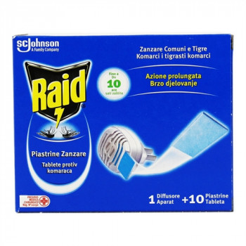 RAID DIFFUSORE ELETTRICO + 10PZ PIASTRINE ANTIZANZARE 1 CONFEZIONE