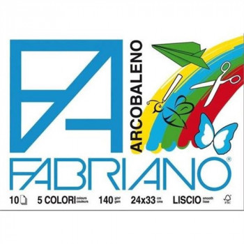 FABRIANO ALBUM DA DISEGNO ARCOBALENO LISCIO 10 FOGLI X 5 COLORI MISURA 24X33 1 PZ