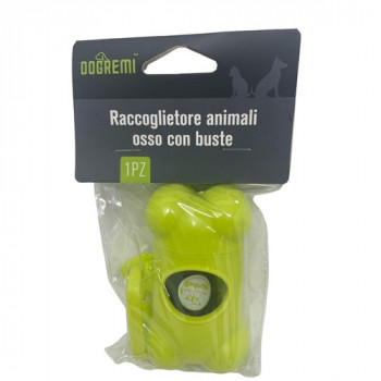 RACCOGLITORE BUSTE+15 BUSTE PER ESCREMENTI ANIMALI A FORMO DI OSSO 1 PZ