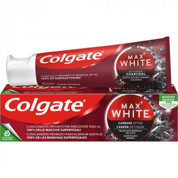 DENTIFRICIO COLGATE MAX WHITE CON CARBONE ATTIVO RIMUOVE IL 100% DELLE MACCHIE  75 ML